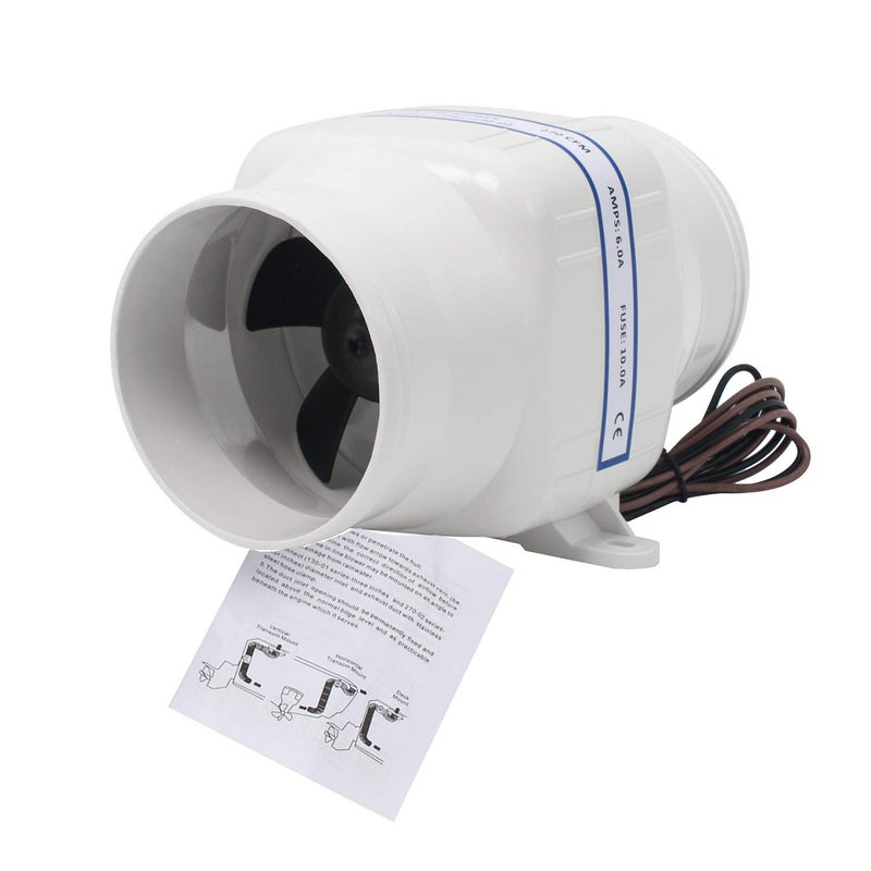 NovelBee 12V 270CFM Electric 4" in-Line Marine Bilge Air Blower with Six Blade Fan Maximize Air Flow and Efficiency - Image 1